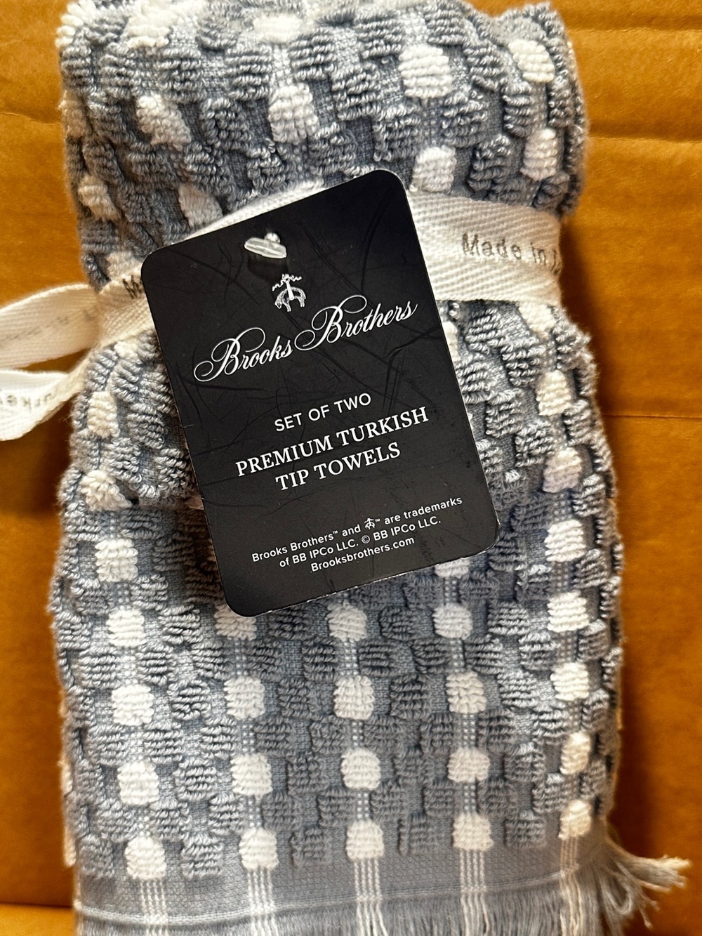 Brooks Brothers Gray and White Premium Turkish Tip Towels - Set of Two